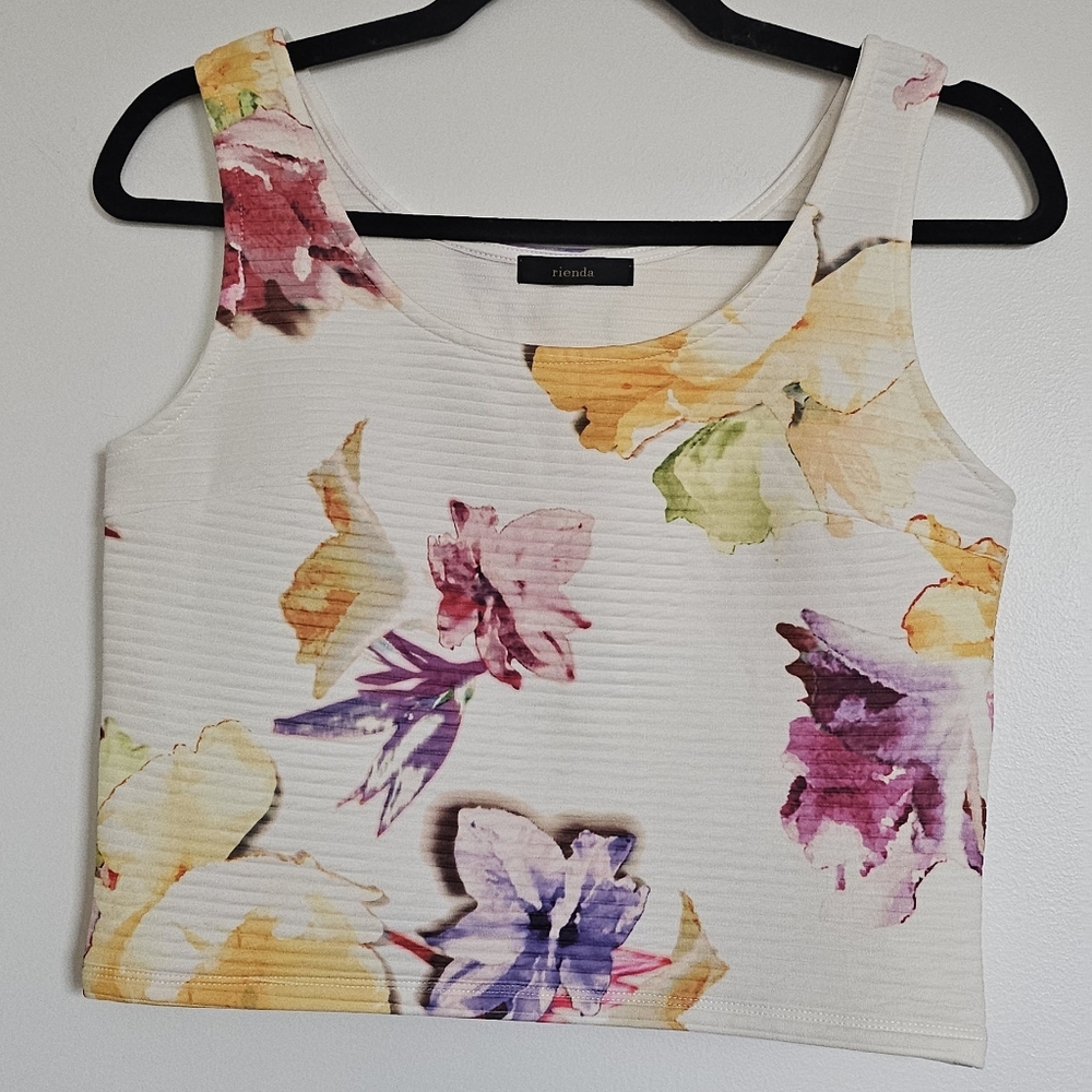 Rienda Gyaru Japan Muticolor Watercolor Floral Crop Tank Top